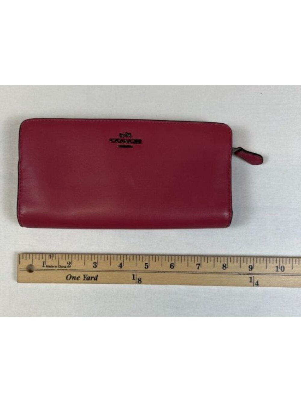 Coach Burgundy Pink Leather Snap Trifold Long Wallet ID Window